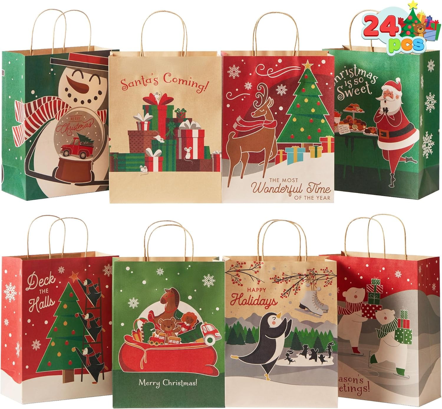 Joyfy 24-Piece Christmas Kraft Gift Bags with Handles photo 3
