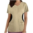 thumbnail image 1 of Hauts de Sarrau à Col en V pour Femmes, Extensibles Doux, Résistants aux Plis, Uniforme Médical d'Infirmière avec 2 Poches, Confortable et Léger, Uniforme de Travail à Manches Courtes, Blouse Imprimée, Kaki, 1 of 4