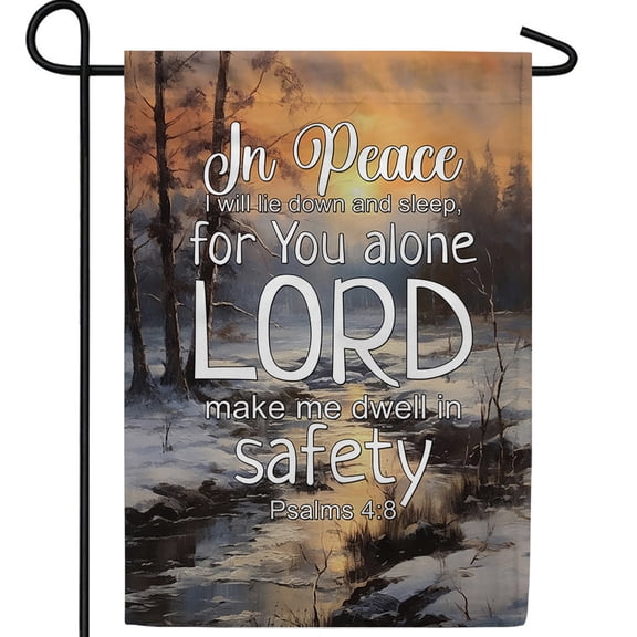 America Forever Psalms 4:8 Garden Flag, 12.5 x 18 inch Double Sided, Bible Verse Peaceful Sleep Banner, Scripture Faith Inspirational Religious Outdoor Yard Decoration, Christian Flag