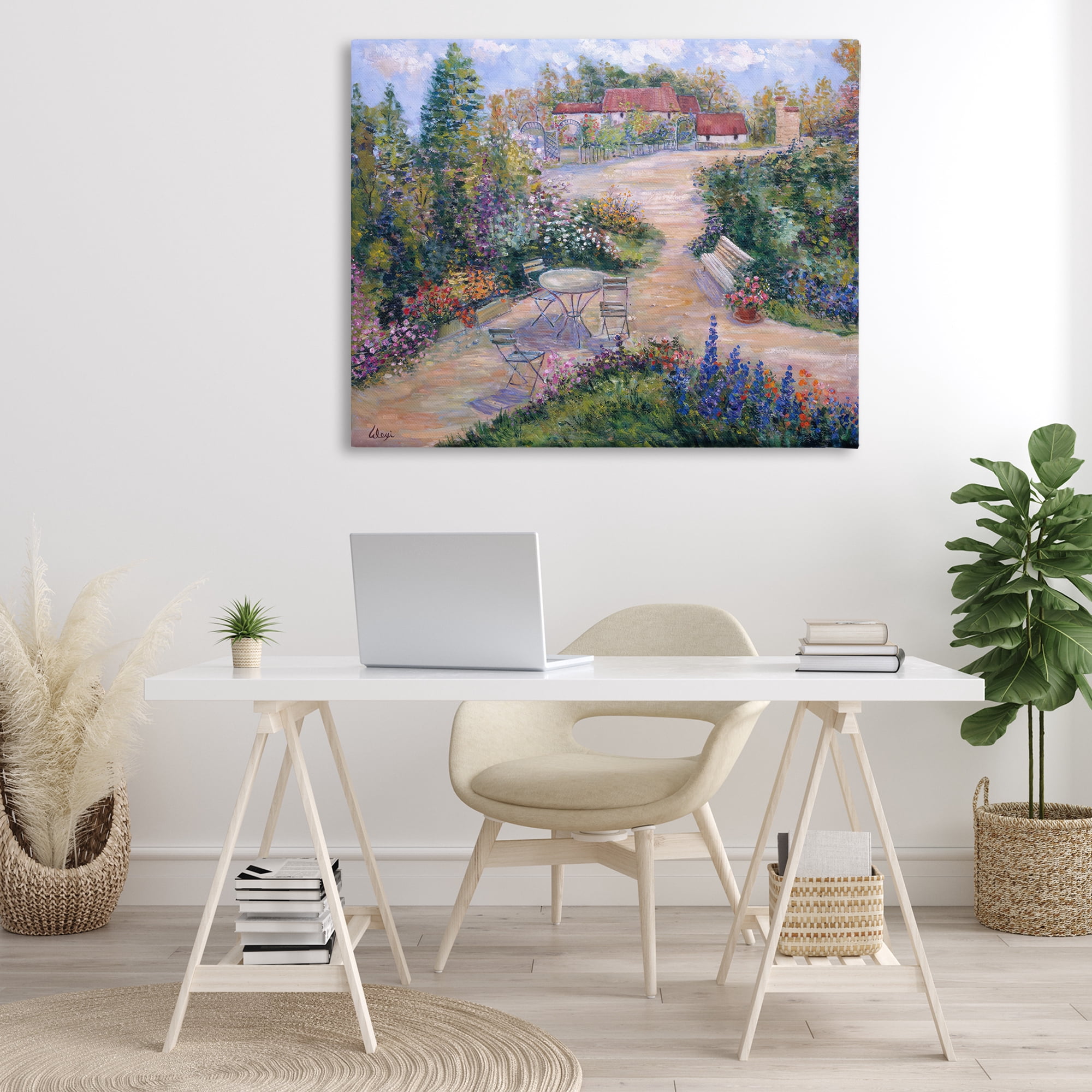 Stupell Industries Spring Garden Benches Landscape & Nature Painting Wrapped Canvas Art Print Wall Art, 48 x 36