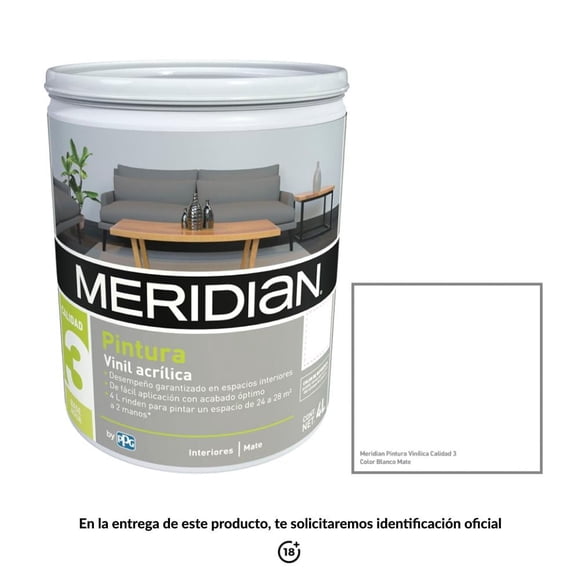 Pintura Meridian Clásica 3 Años Blanco Mate 4 L