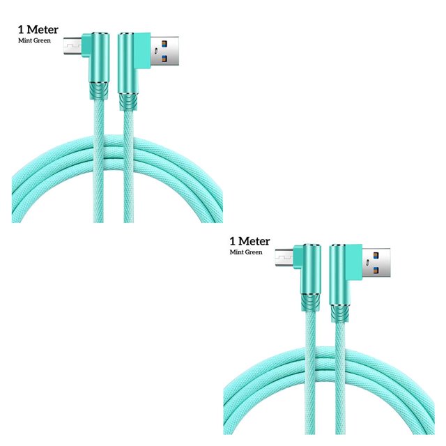 Youkk Fast Charging Cable Double Elbow Data Cord Replacement for Android Mobile Phone for Micro USB Interface Green 1M 2Set