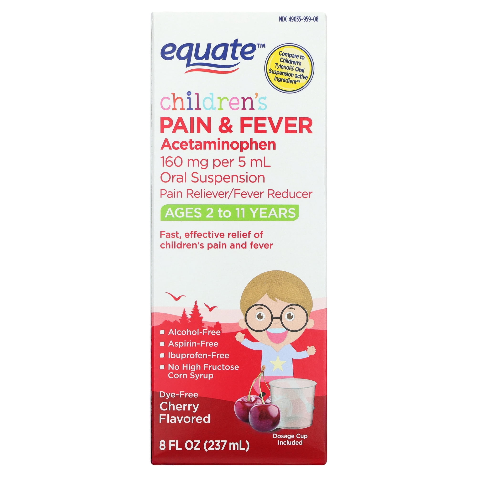 Equate Children's Pain Reliever/Fever Reducer Acetaminophen Oral Suspension, Cherry Flavor, 160 mg, 8 fl oz