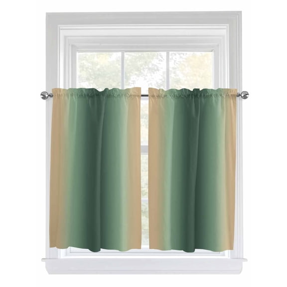 Green Yellow Ombre Bathroom Window Curtain, Farmhouse Modern Gradient Art Light Filtering Coffee Kitchen Curtains, Bedroom Living Room Curtains 2 Panel 84"x45"