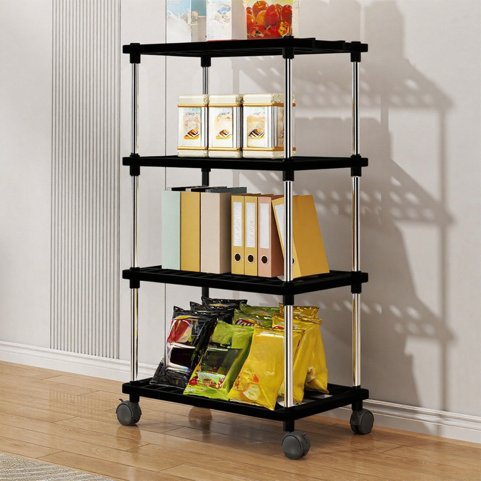 Usloyux Under $5 Freestanding Shelf Bathroom Organizer,2/3 Tier Storage Shelves with Wheels,Plastic and Metal Shelf Storage Rack Organizer,Standing Shelf for Bathroom Kitchen Closet