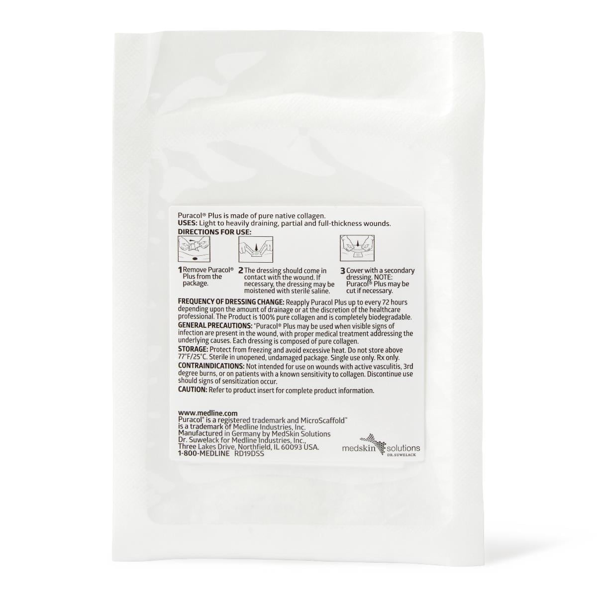 Medline Puracol Plus Collagen Wound Dressing, 2" W x 2.25" L, in Educational Packaging, Box of 10 -MSC8622EP