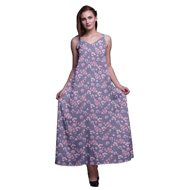 Bimba Robe de Soirée Longue Maxi Dos Nu à Bretelles Spaghetti Imprimée Florale en Rayonne pour Femmes - Très Grande Taille