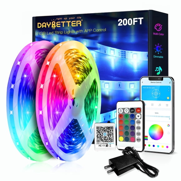 DAYBETTER LED Strip Lights 200ft (2 Rolls of 100ft), Color Changing Lights Strip for Bedroom, Desk, Indoor, Room Bedroom, Girl Boy Brithday Gifts RGB