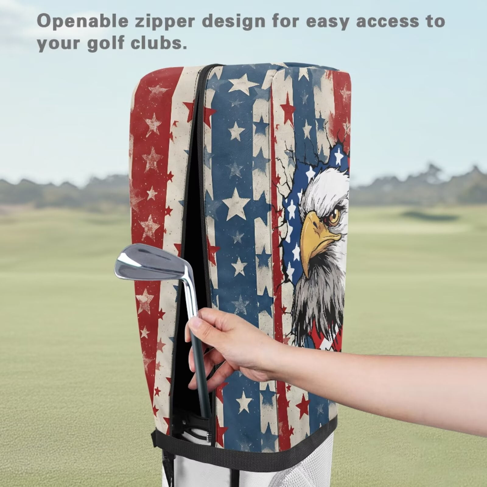 Chririnla Eagle Golf Bag Rain Cover American Flag Waterproof Dustproof Hood with Snap Button & Zipper Universal Fit for Most Tour Bags, Carry Bags, Cart Bags & Stand Bags