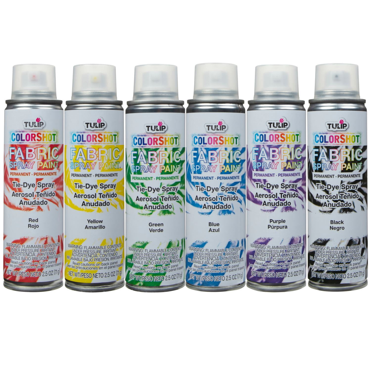 Tulip ColorShot Tie-Dye 6-Pack - Rainbow Aerosol Fabric Spray Paint Set for Clothing & DIY Projects