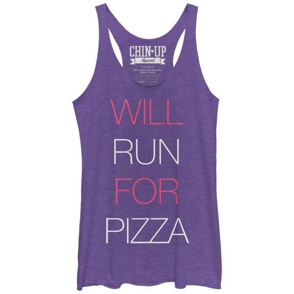 Women's CHIN UP Will Run for Pizza Racerback Tank Top Purple Heather Large
