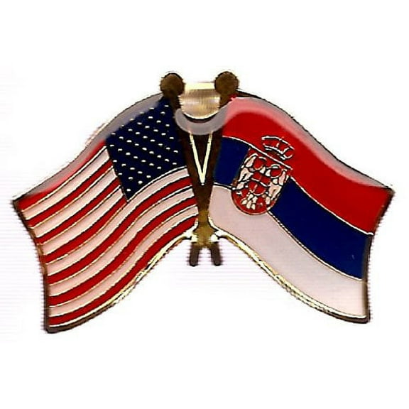 Pack of 50 Serbia & US Crossed Double Flag Lapel Pins, Serbian & American Friendship Pin Badge