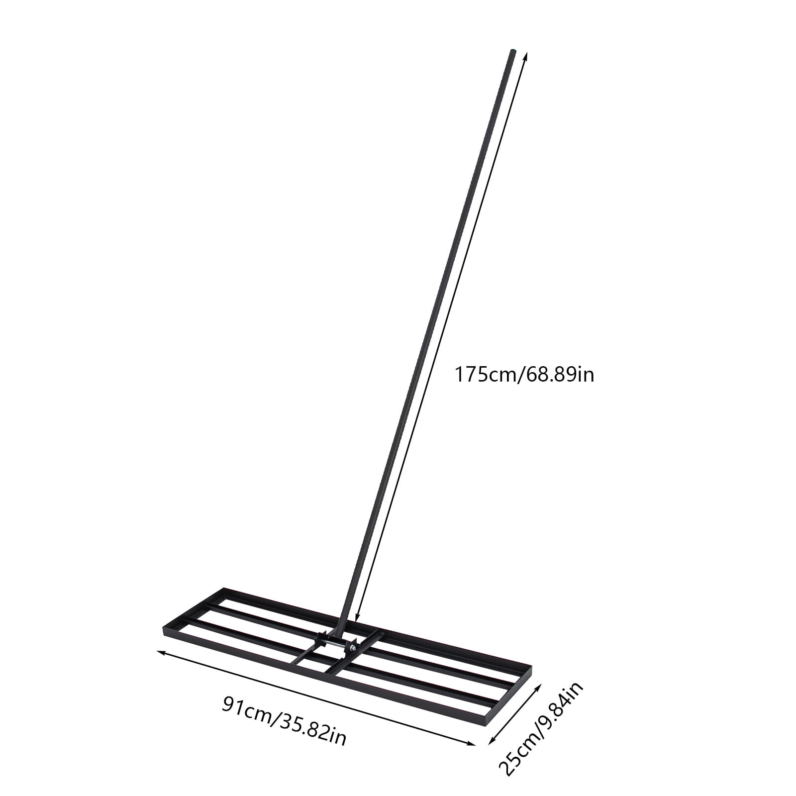 Grassland Leveling Rake, Lawn Leveling Rake 91x25cm Black Soil Leveling Tool, Adjustable Handle for Garden Yard Lawn Care & Soil Preparation
