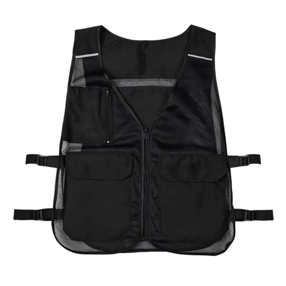Ice Cooling Vest, Cooling Safety Vest with 4 Ice Packs, Adult Mesh Volunteer Activity Vest Reflective Ice Vest for Men, Women Hot Weather Working with Pockets, Black One Size