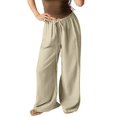 thumbnail image 2 of YIFUNIN Women's Loose Wide Leg Cotton Linen Pants with Drawstring, Pocketless Casual Trousers for Relaxed Fit, Breathable Natural Fabric,Khaki 2XL, 2 of 6