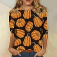 thumbnail image 2 of Odeerbi Halloween Vintage Pumpkin Shirts for Women Retro Graphic Blouse Fashion Printing Loose T-shirt Three Quarter Sleeve Round Neck 2025 Casual Tops Orange, 2 of 5