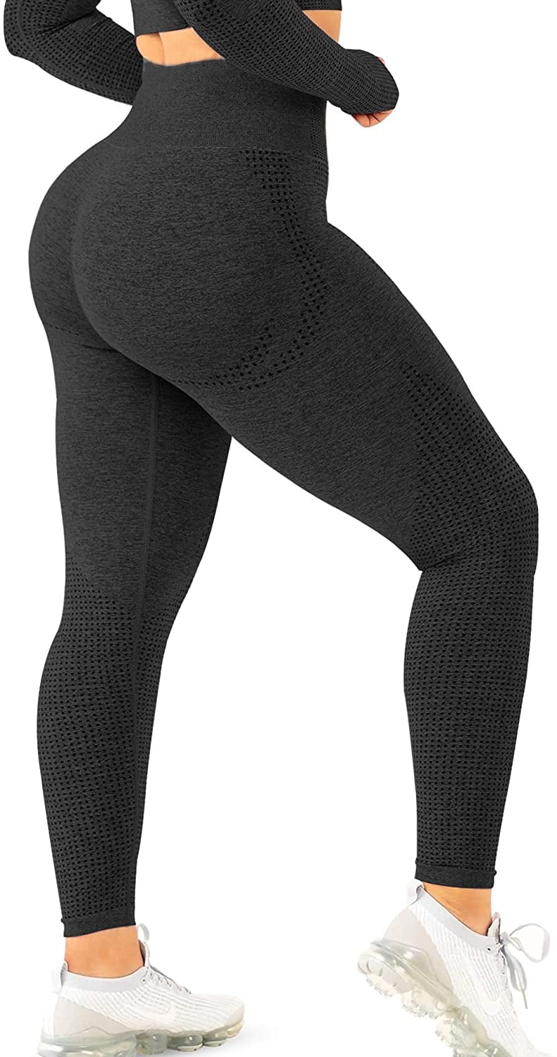 Morefeel MOREFEEL Leggings for Women Ripped Leggings High Waist Cutout  Tummy Control Workout Black Soft Yoga Pants