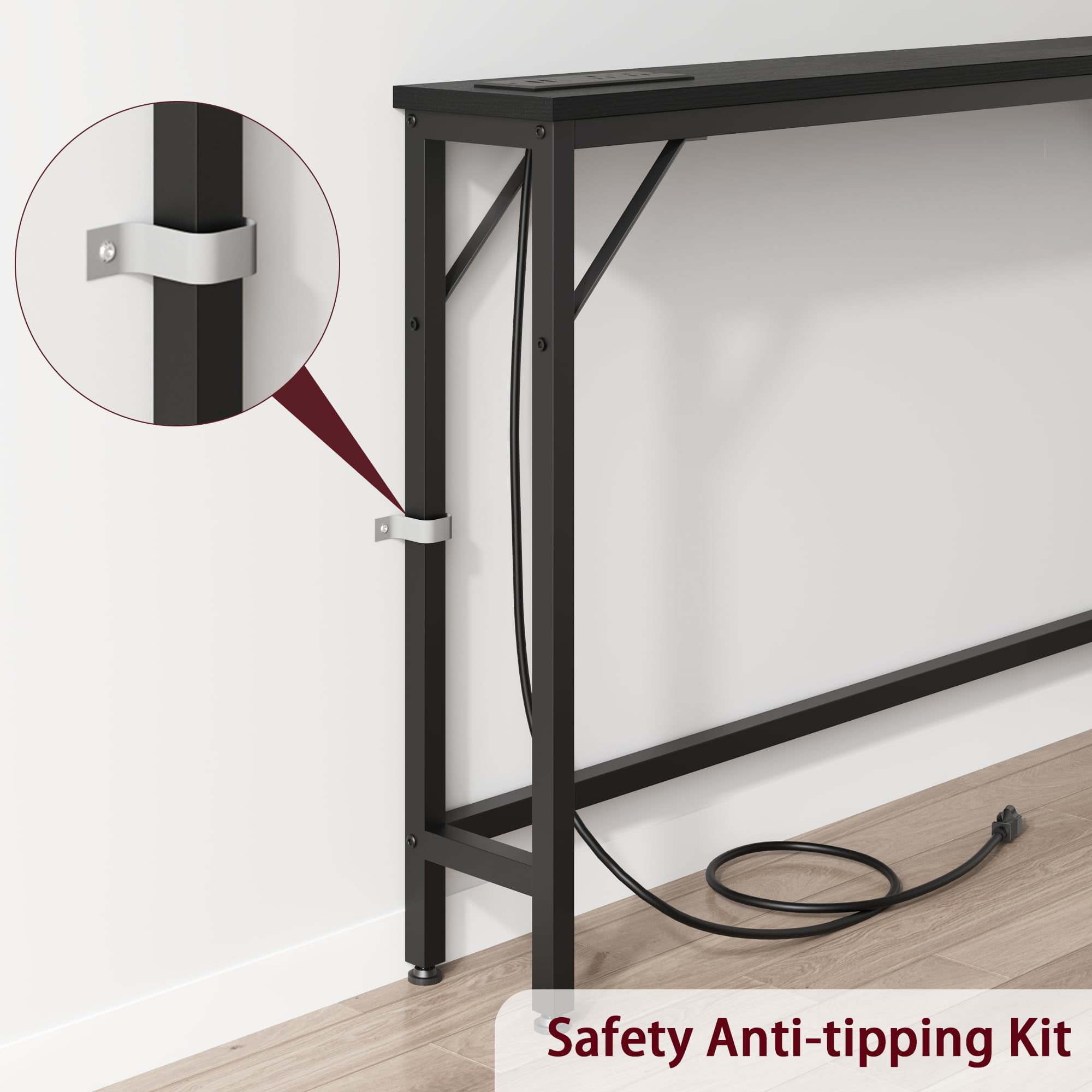 KTENME Narrow Console Table, Slim Sofa Table with Metal & MDF, Industrial Hallway Table for Entryway, Foyer, Black