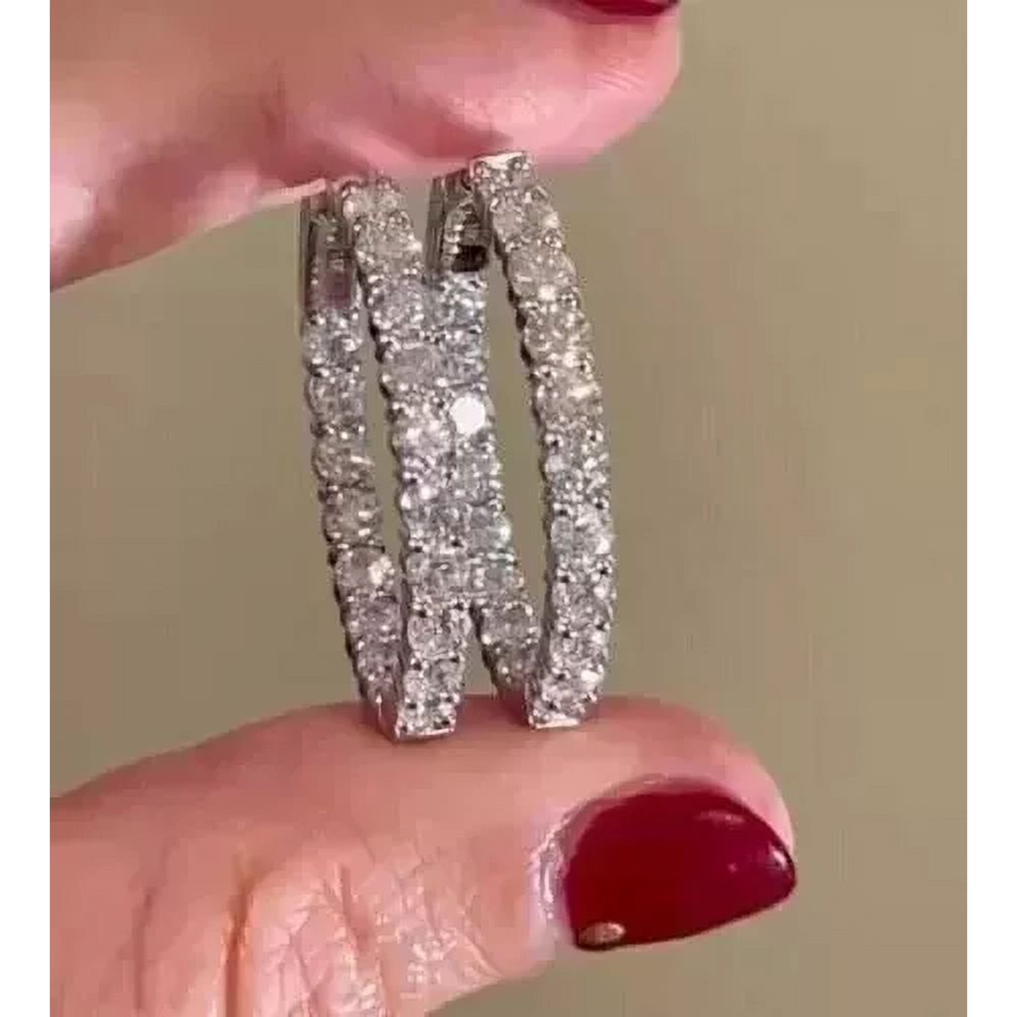 2 Ct Round Cut Cubic Zirconia Huggie Hoop Earrings, 14K White Gold Plated Sterling Silver