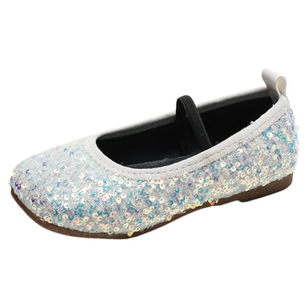 NOLDARES Girls Dress Shoes Girl Ballet Flats Ballet Flats Glitter Mary Jane Shoes Wedding Party School Shoes for Toddler Little Kid(White 7.5-8 Years)