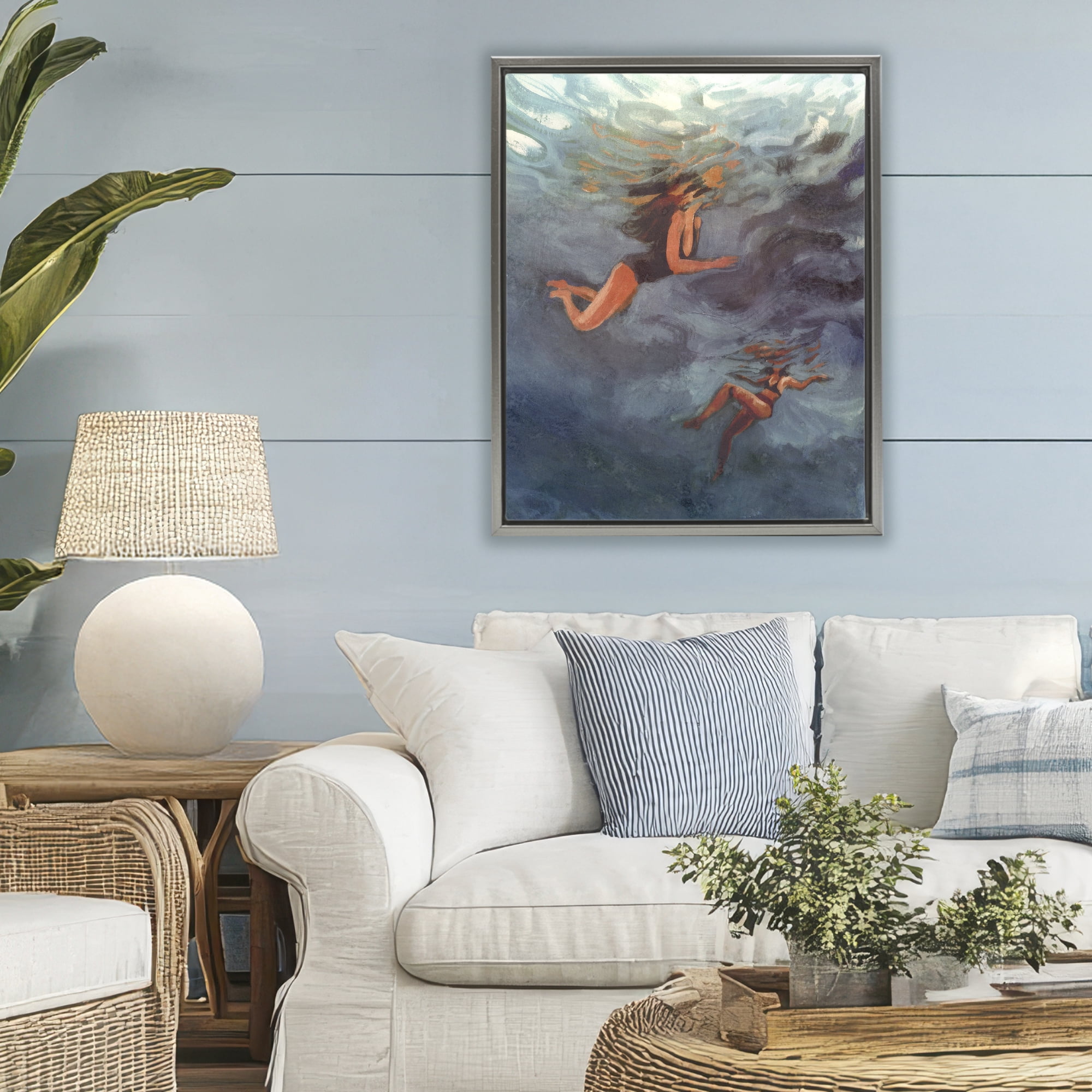 Stupell Industries Underwater Summer's Dance Gray Framed Floater Canvas Wall Art, design by Victoria Barnes