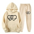 thumbnail image 3 of VBTAPA Jogger Sets for Women 2 Piece Casual Sports Outfits Double Heart Print Track Suits Oversized Hoodie Sweatsuits Set with Pockets Beige S, 3 of 4