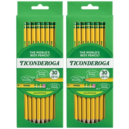 Ticonderoga No. 2 Pencils, Pre-Sharpened, 30 Per Pack, 2 Packs