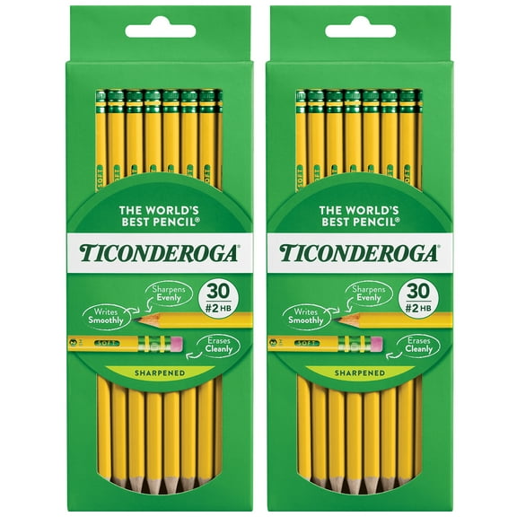 Ticonderoga No. 2 Pencils, Pre-Sharpened, 30 Per Pack, 2 Packs