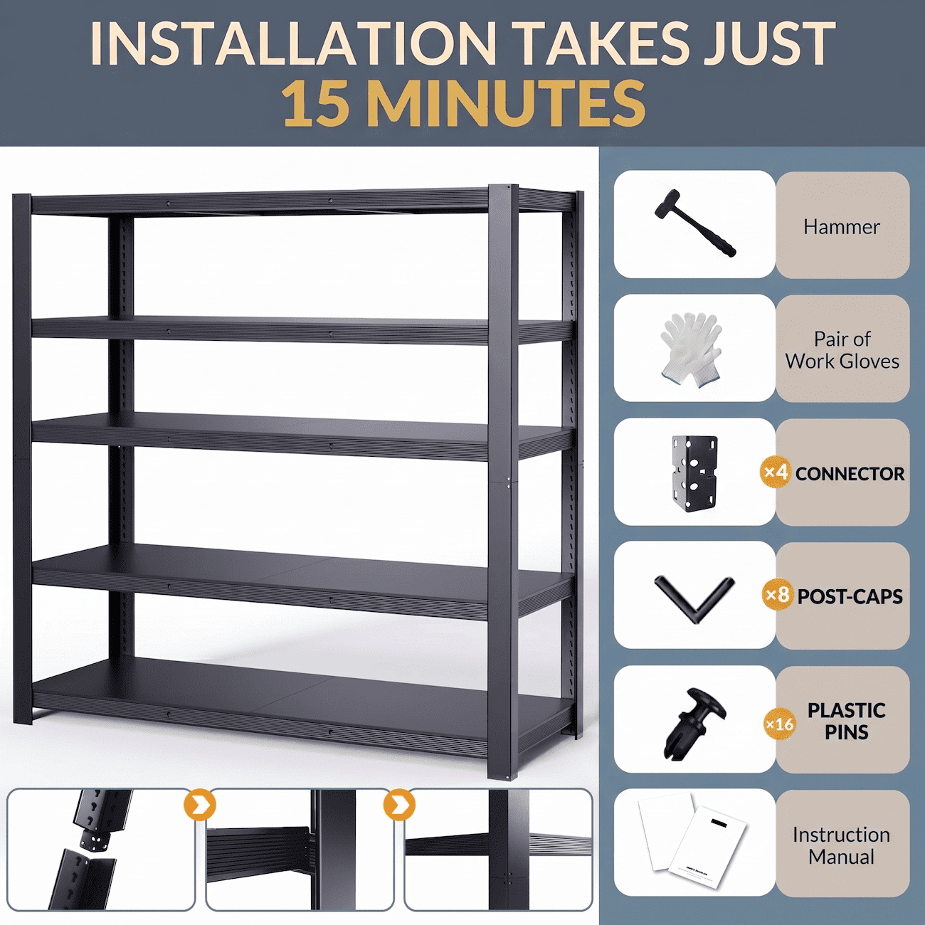Xiweot Heavy Duty Garage Shelving Unit 3050 LBS Metal Storage Shelves 24"D x 55"W x 84"H, 5-Tier Adjustable Industrial Shelving Rack, Large Garage Storage Shelves for Basement Warehouse Workshop