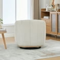 thumbnail image 6 of 32" Wide Modern Chenille Swivel Barrel Chair, Ivory - Tufted Pumpkin-Shape Club Armchair for Living Room, Bedroom, Office - 360° Rotation, High-Density Foam, Durable Metal Base, 6 of 11