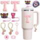 thumbnail image 1 of Set de accesorios con temática de la Copa Stanley rosa: 2 pajitas, 2 agitadores, 2 colgantes y 3 dispositivos antiderrames, compatible con accesorios de la Copa., 1 of 5