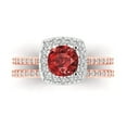 thumbnail image 2 of Clara Pucci 18K Rose/White Gold Round Cut 1Ct Natural Garnet Engagement Ring + Matching Band - Luxury Box Included, 2 of 7