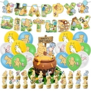 Winnie the Pooh Birthday Decorations, 56 Pcs Winnie the Pooh Baby Shower Decorations Include Banner, Cake Topper, Cupcake Toppers, Balloons for Kids Winnie Bear Party Supplies