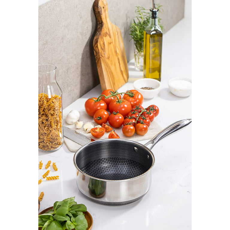 HexClad Hybrid Nonstick 3-Quart Saucepan with Tempered Glass Lid