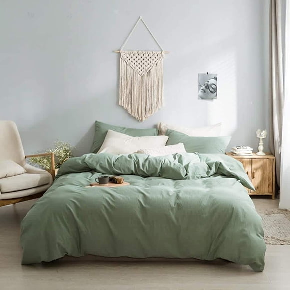 Funda de edredón de algodón verde tamaño king, 100% algodón lavado