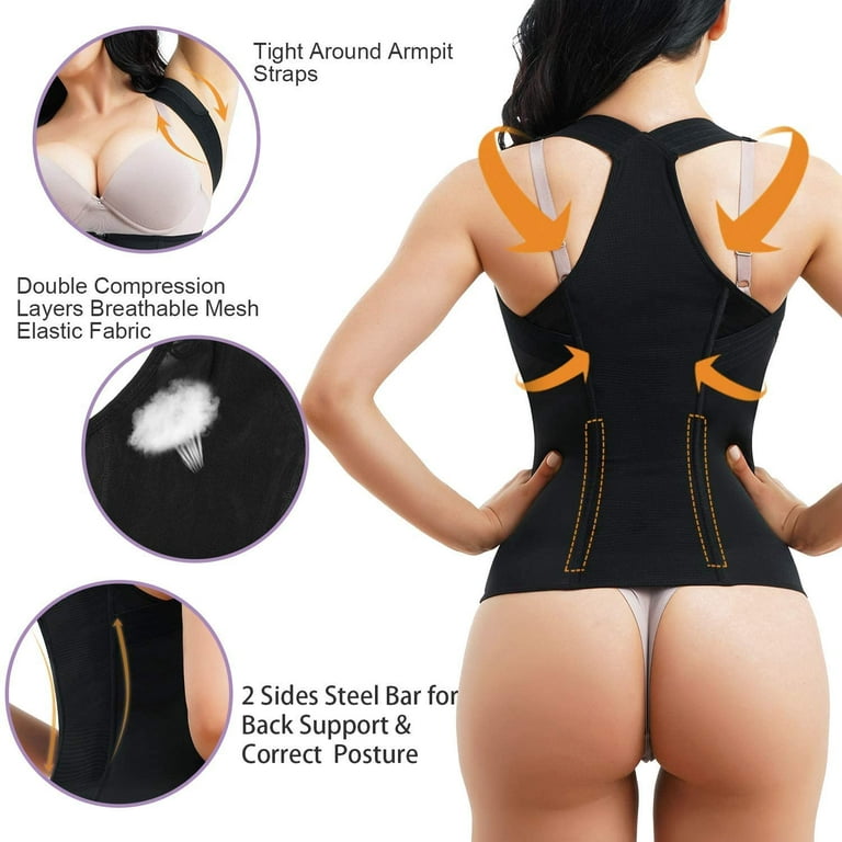 Eleady Women Back Braces Posture Corrector Waist Trainer Vest Tummy Control  Body Shaper for Spinal Neck Shoulder and Upper Back Supports(Black Large) 