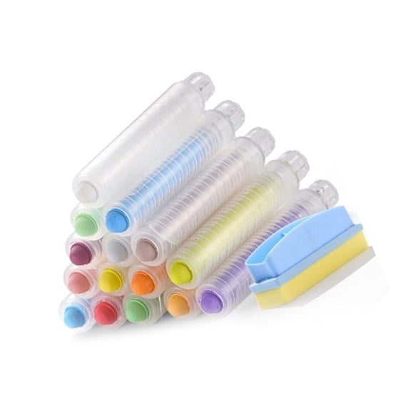 15Pcs Dustless Chalk with Chalk Holder and Whiteboard Eraser