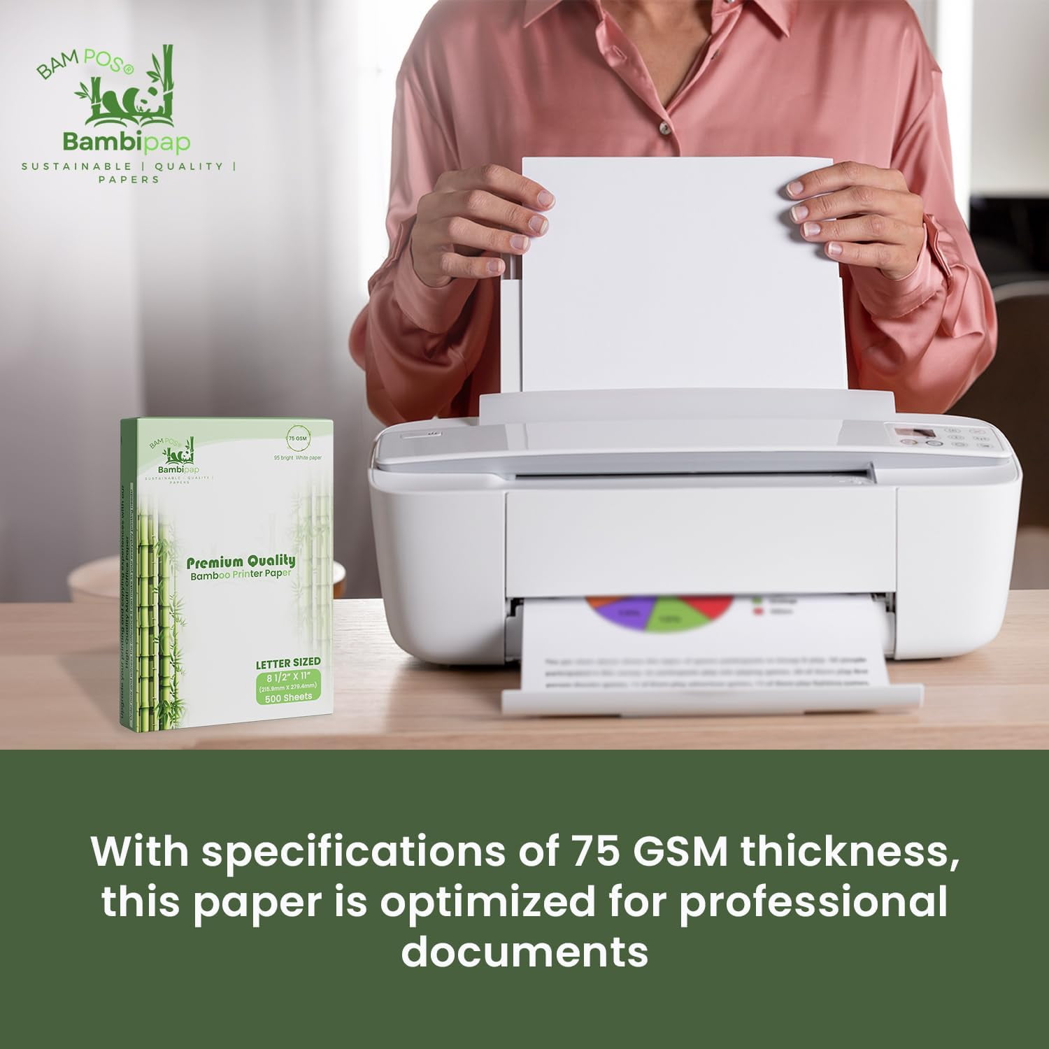 BAM POS Bamboo Printer Paper - 8 1/2” x 11”- 20LB Multipurpose White Paper - Made from Bamboo Fiber - 3 reams (1500 Sheets)