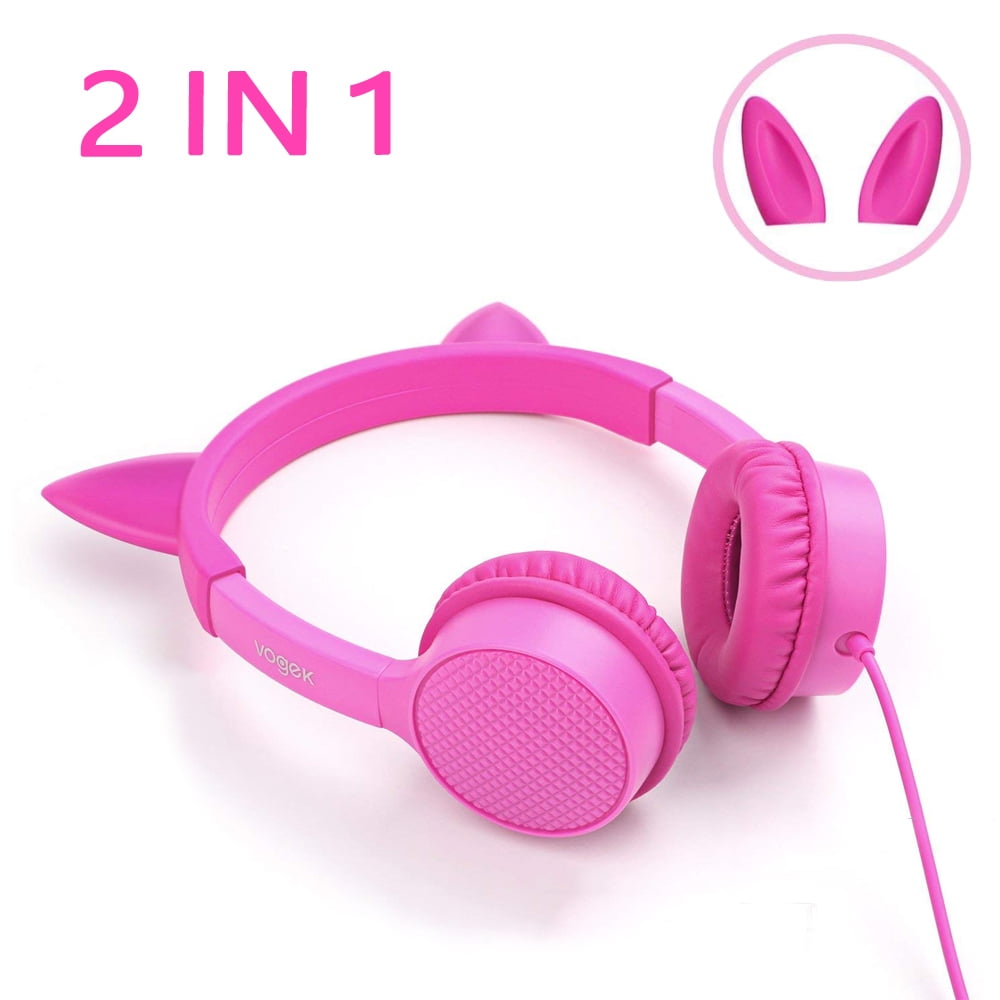 Kids Headphones,2 in 1 Cat/Bunny Ear Headphones On-Ear Headphones Volume Limited Headsets Best Gift for Kids, Girls, Children (Pink)