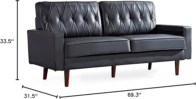 US Pride Furniture Modern Style Faux Leather Sofa with Elegant Round Tapered Legs