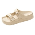 thumbnail image 5 of Rokment Women's Double Buckles Platform Slides Sandals Classic Casual Wide Width Open Toe Chunky Flat Comfortable Walking Slip on Slippers for Indoor Outdoor Waterproof Beige Size 6, 5 of 6