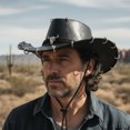 thumbnail image 7 of Slccxzc Classic Cowboy Hat PU Leather Jazz Hat Wide Brim Western Cowgirl Hat with Bullhead Badge for Outdoor, 7 of 7