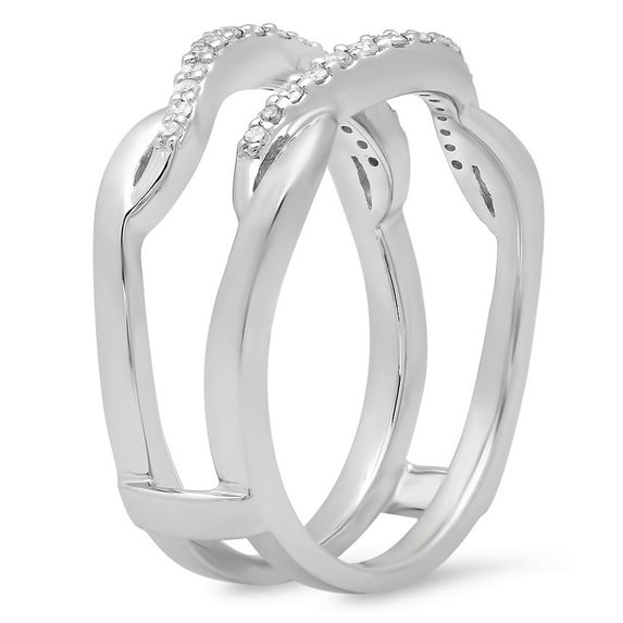 Dazzlingrock Collection 0.20 Carat (Ctw) 14K Diamond Ladies Wedding Band Guard Double Chevron Ring 1/2 CT, White Gold, Size 8