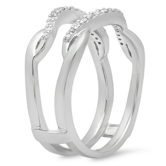 Dazzlingrock Collection 0.20 Carat (Ctw) 14K Diamond Ladies Wedding Band Guard Double Chevron Ring 1/2 CT, White Gold, Size 9