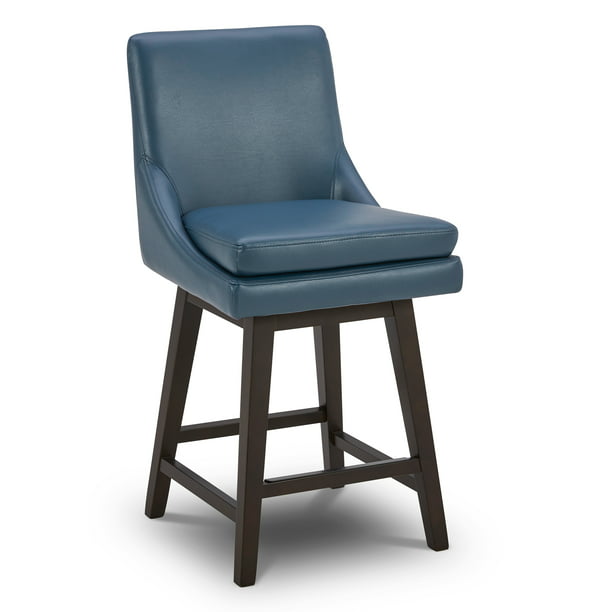 Chita 360 Swivel Upholstered Faux, Dark Blue Faux Leather Bar Stools