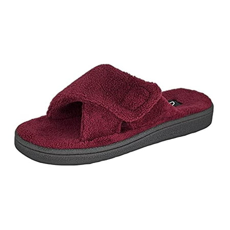 

Clarks Womens Adjustable Slide Slipper JMS0784T - Plush Comfy Terry Lining - Indoor Outdoor House Slippers For Women (7 M US Burgundy)