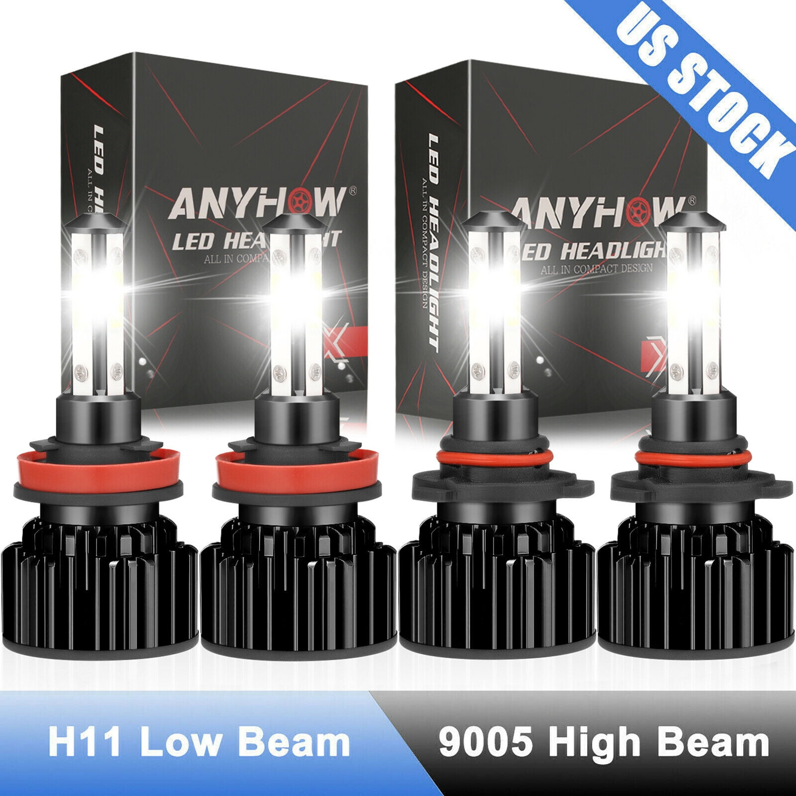 9006 9005 Total 388W LED Headlight High Low Beam 9012 H10 Combo Kit 6000K White 