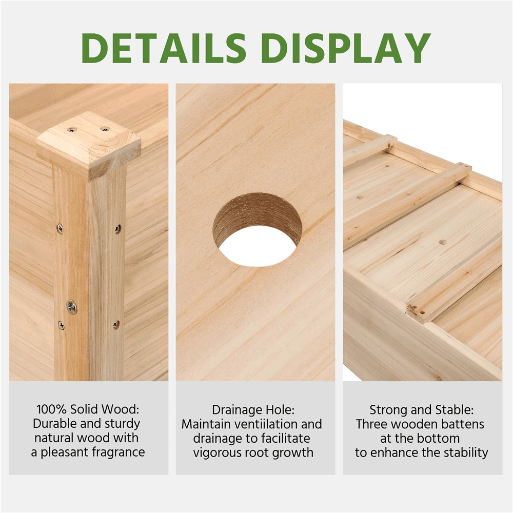 Alden Design Wooden Outdoor Rectangular Raised Bed Planter Box, 47.51″ L × 23.51″ W × 30.05″ H