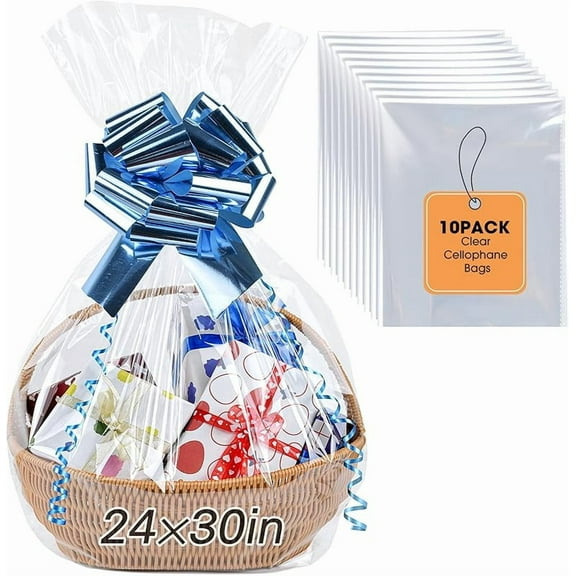 Yuiicaov 6PCS Extra Large Cellophane Bags, 30x40 Inches Clear Cellophane Wrap for Gift Baskets, Jumbo Huge Packaging Clear Gift Bags 2.8 Mil Thick