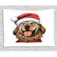 thumbnail image 1 of Labrador Tapestry, Funny Terrier Smiling in Xmas Dress Santa Clause Hat Celebration Theme, Wall Hanging for Bedroom Living Room Dorm Decor, 60W X 40L Inches, Dark Coral Caramel, by Ambesonne, 1 of 2